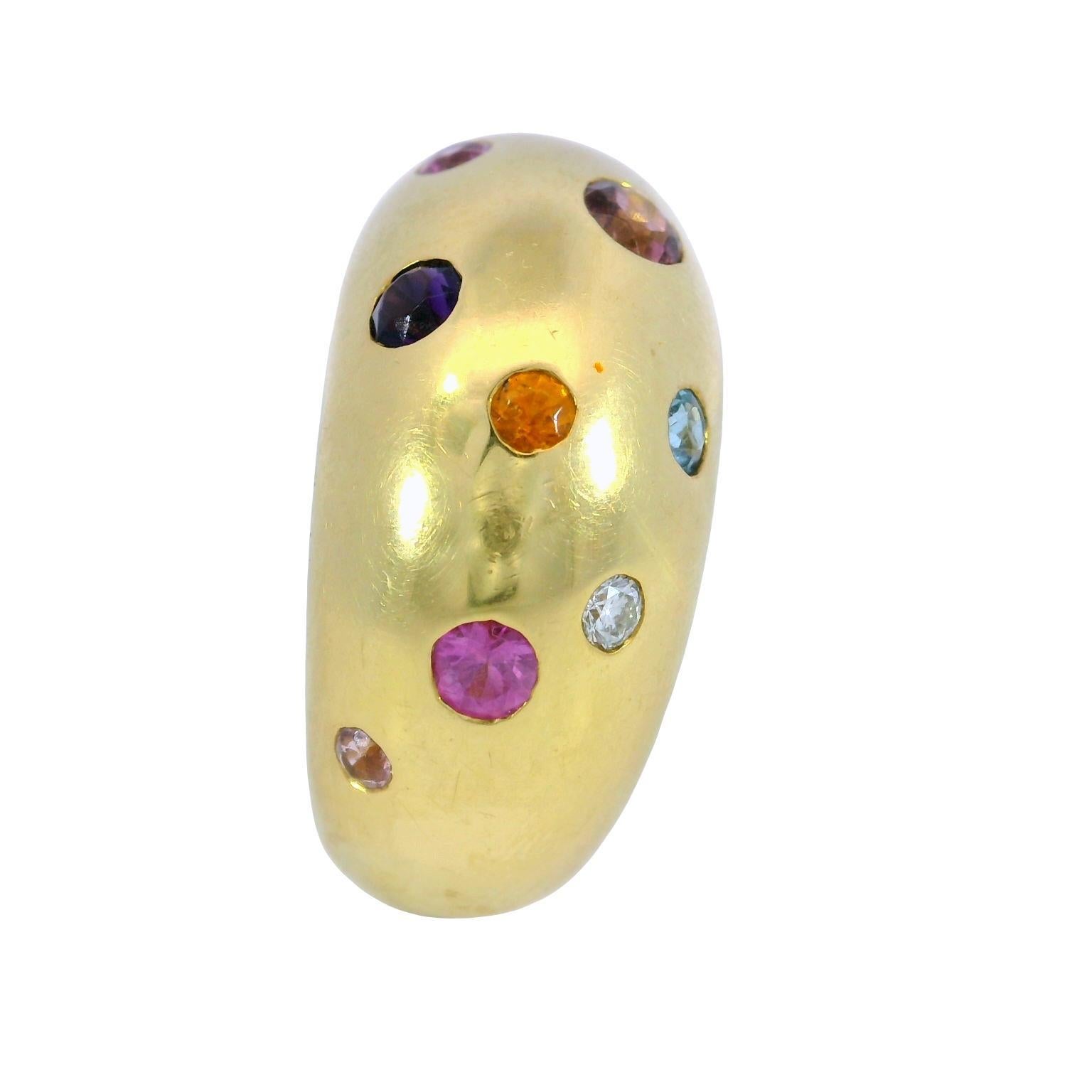 Vintage 18K Puffy Band Ring Französisch farbige Edelsteine Gelbgold im Angebot 3