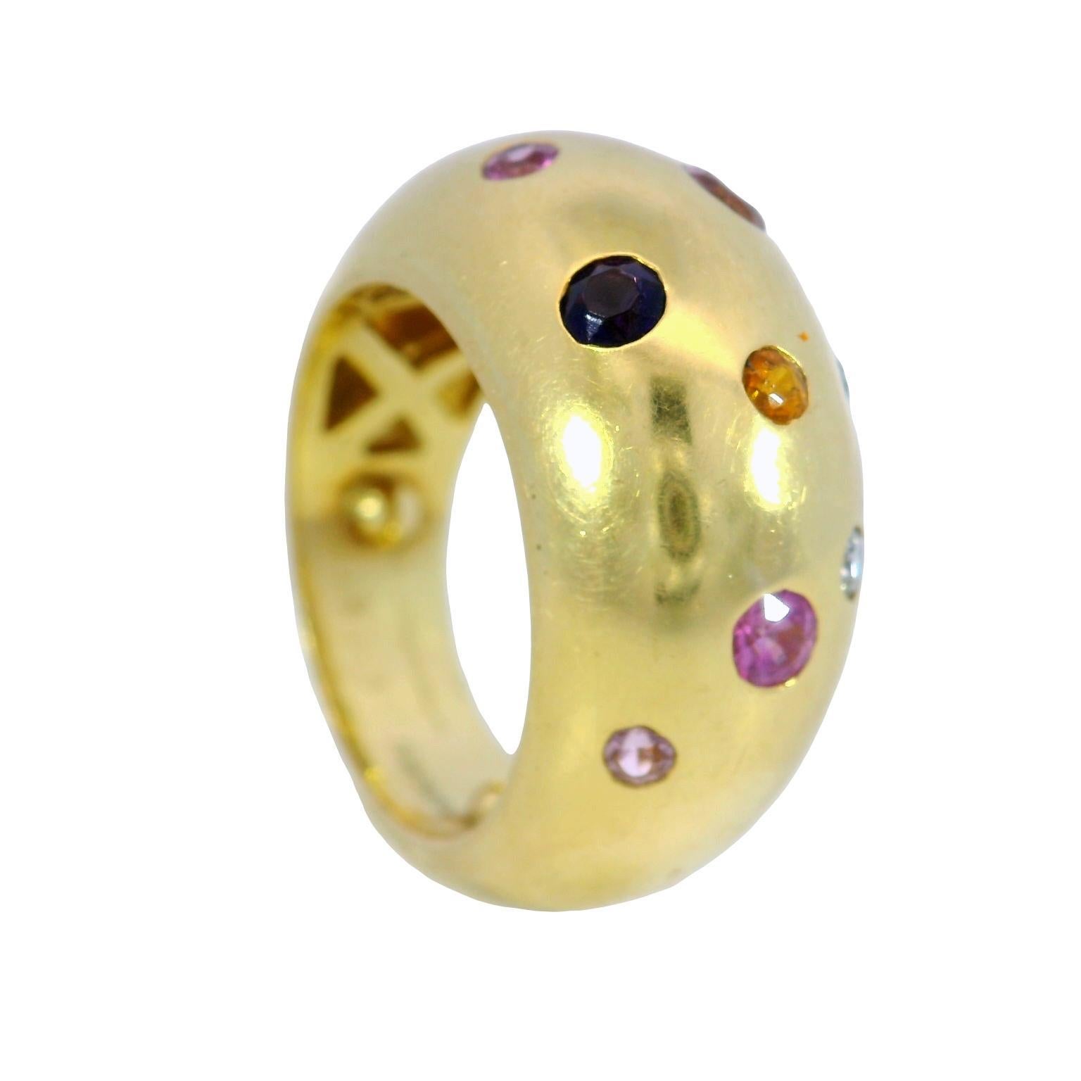 Vintage 18K Puffy Band Ring Französisch farbige Edelsteine Gelbgold im Angebot 4
