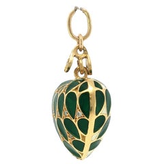 Vintage 18K Puffy Heart Pendant Plique A Jour Enamel with Diamonds Yellow Gold