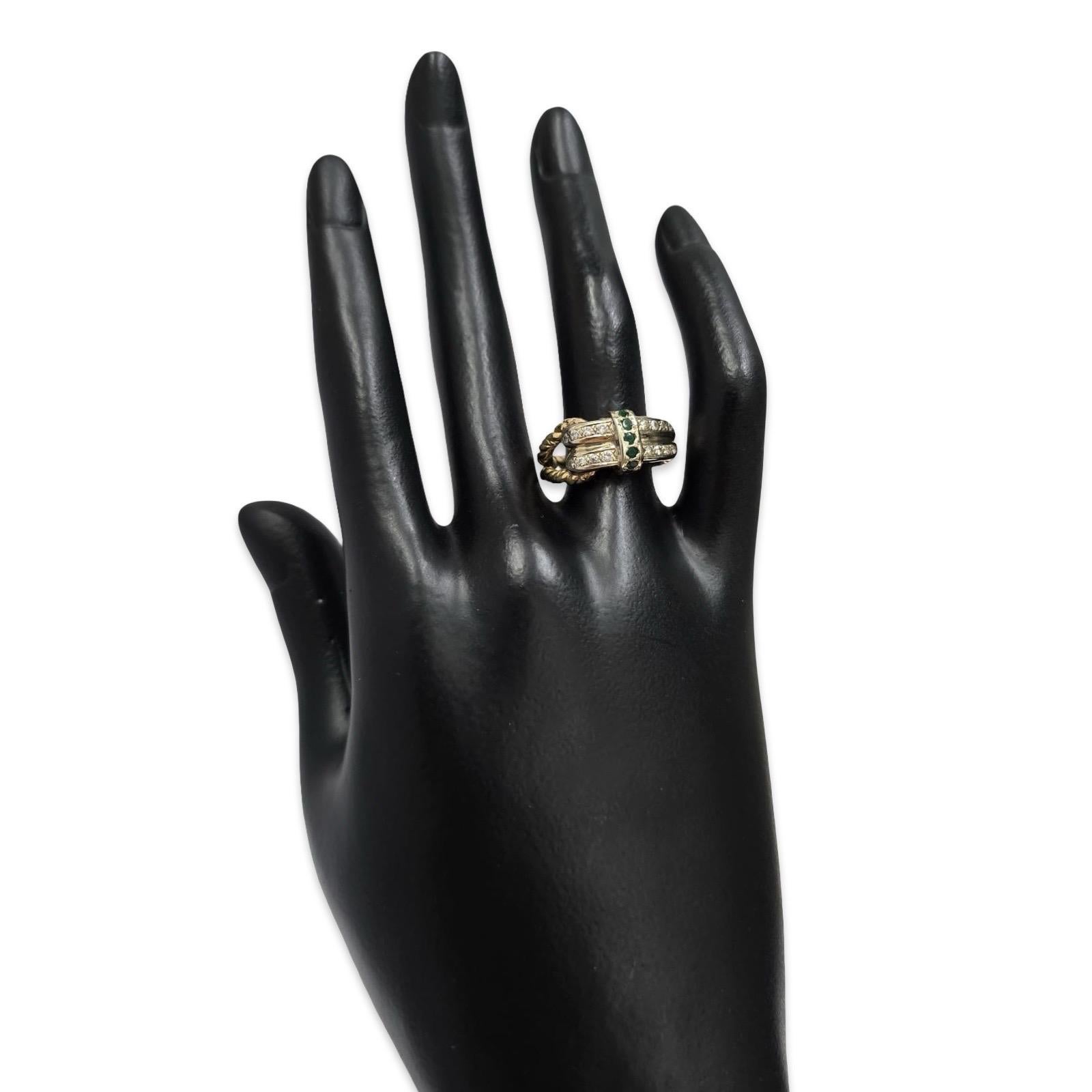 Vintage 18K Rope Ring, 0.25ct Emeralds & 0.20ctw Diamonds, Size 6.25 In Good Condition For Sale In Miami, FL