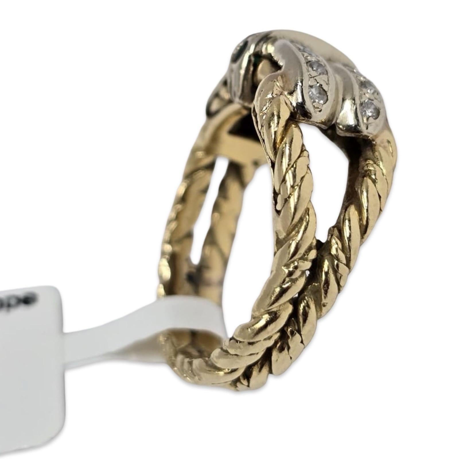Vintage 18K Rope Ring, 0.25ct Emeralds & 0.20ctw Diamonds, Size 6.25 For Sale 1