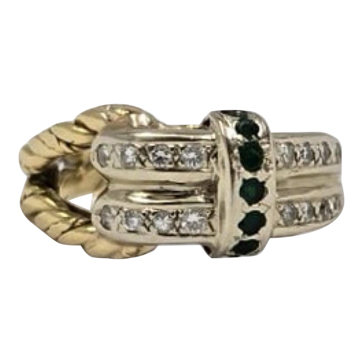Vintage 18K Rope Ring, 0.25ct Emeralds & 0.20ctw Diamonds, Size 6.25