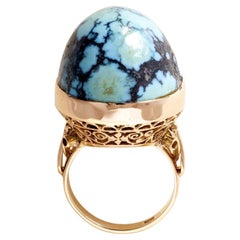 Anello da cocktail con cupola di turchese d'epoca in oro rosa 18 carati 20,88