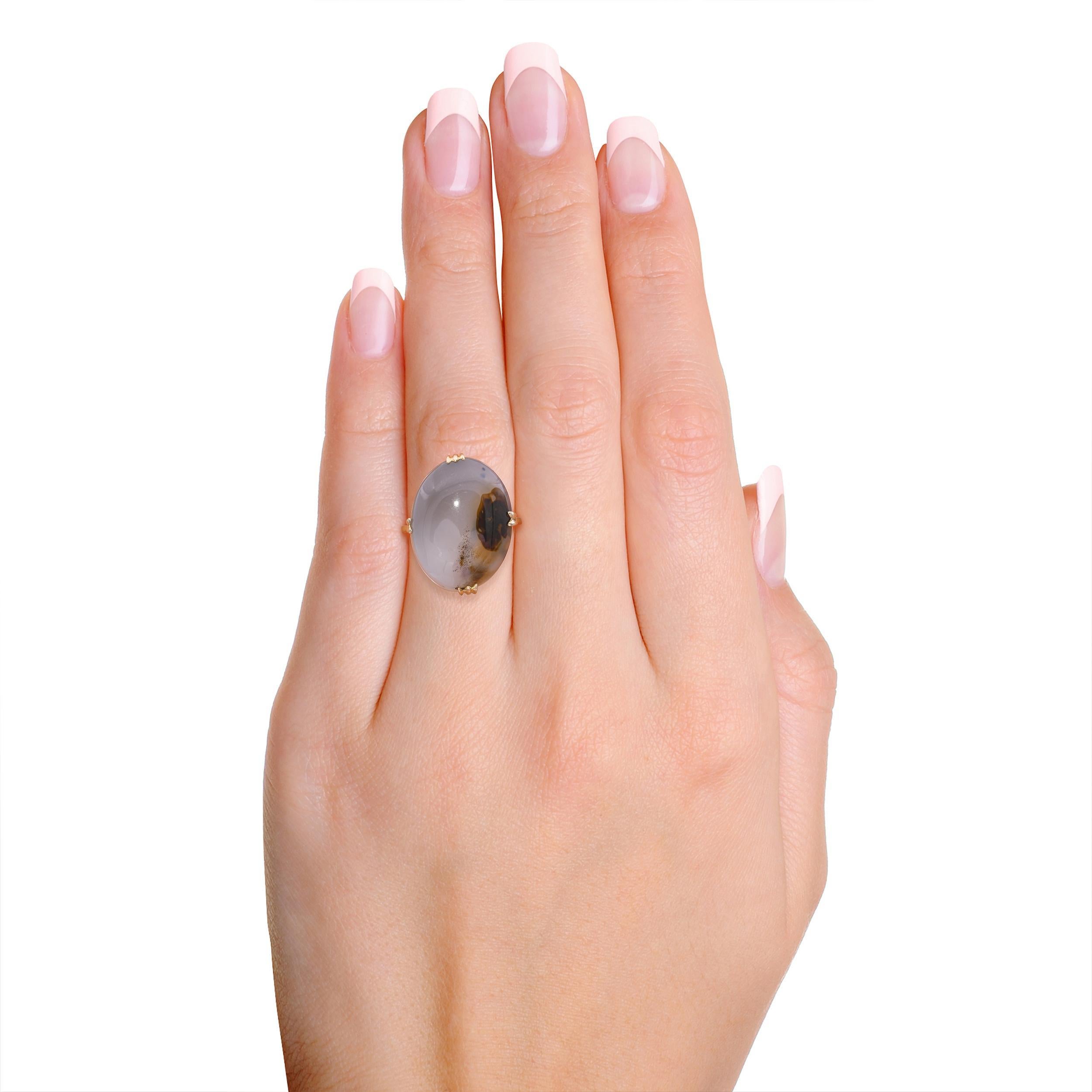 Taille cabochon Vintage 18k Rose Gold Agate Cabochon Ring en vente