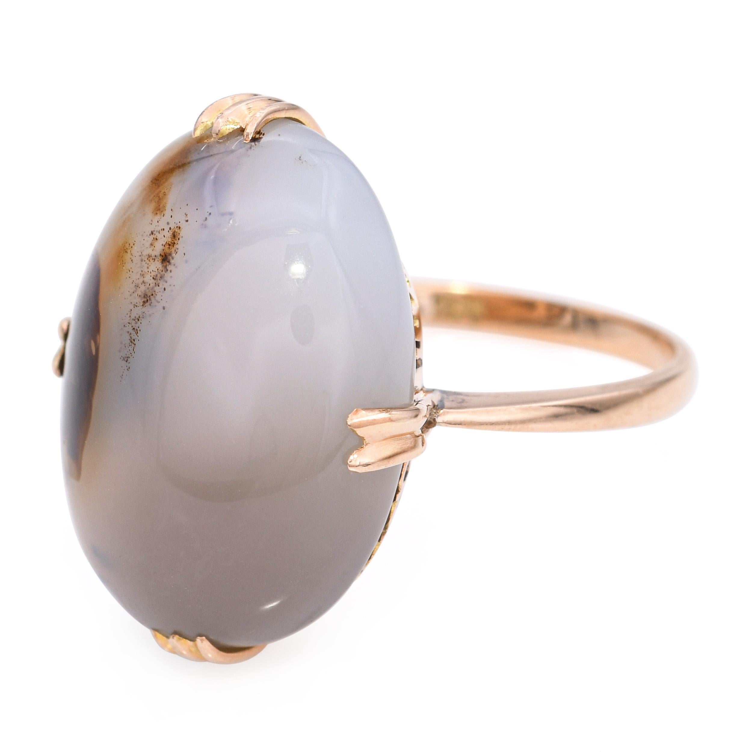 Vintage 18k Rose Gold Agate Cabochon Ring Bon état - En vente à New York, NY