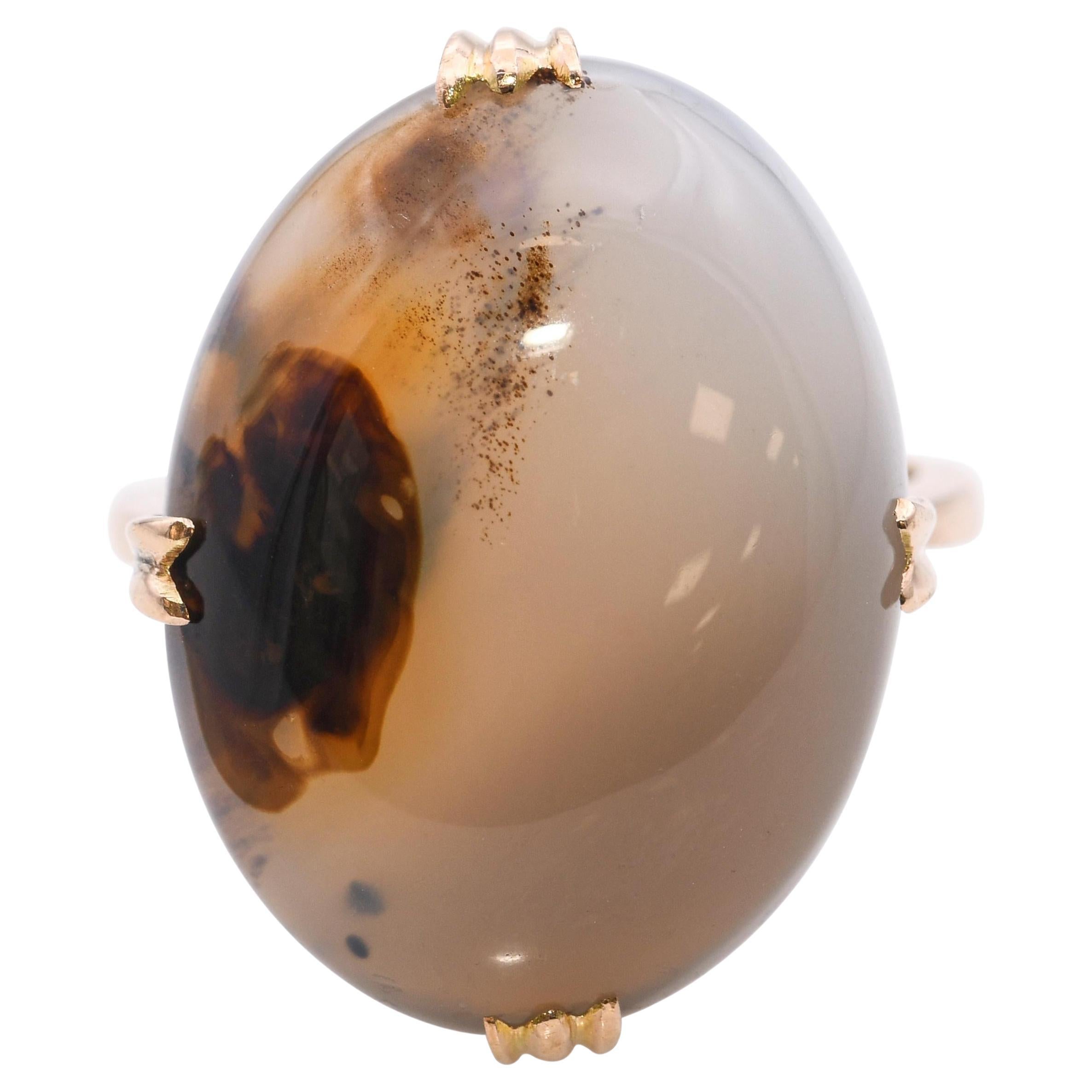Vintage 18k Rose Gold Agate Cabochon Ring en vente