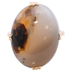 Vintage 18k Rose Gold Agate Cabochon Ring