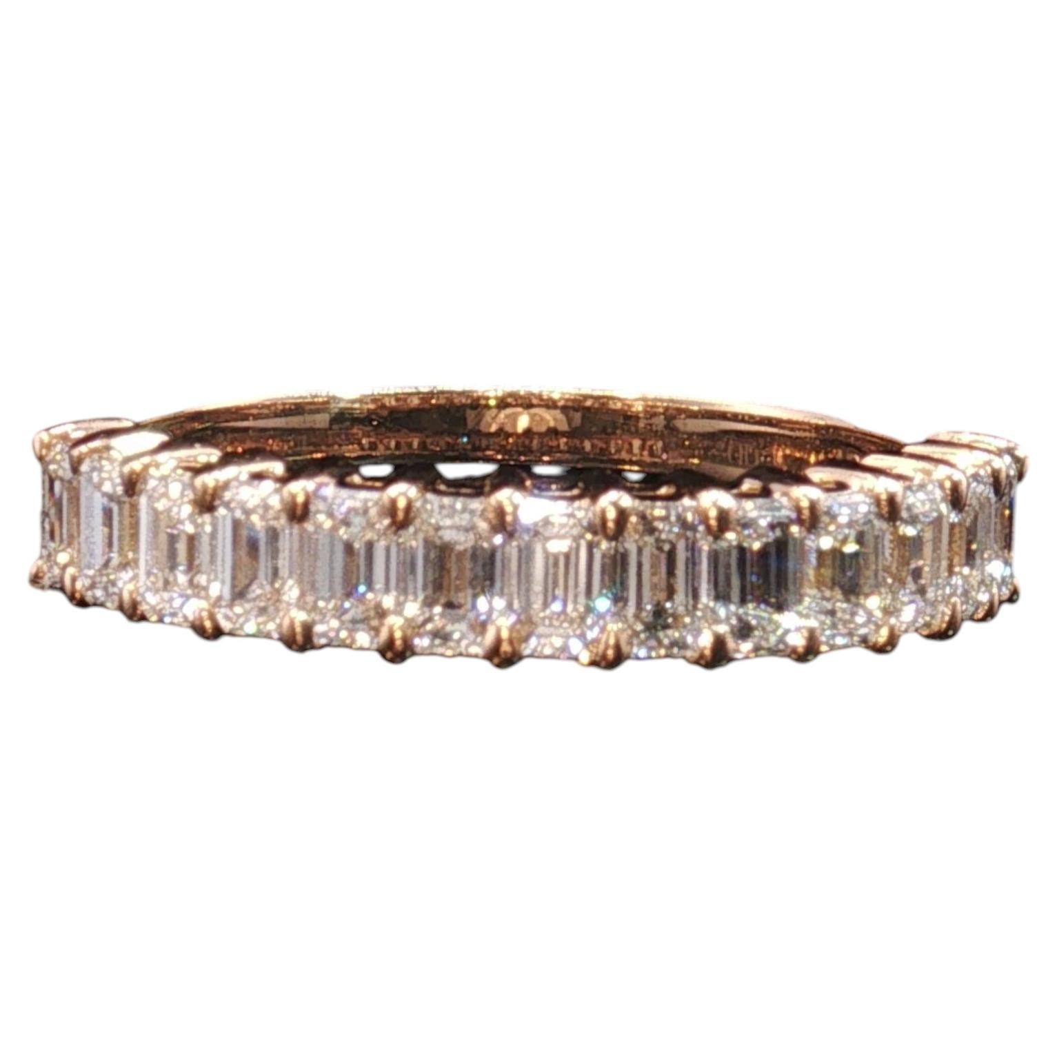 Vintage-Halb-Eternity-Ring aus 18-karätigem Roségold mit Baguette-Diamanten, Ringgröße 6,5 im Angebot