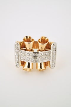 Vintage 18 Karat Rose Gold Diamond Retro Ring
