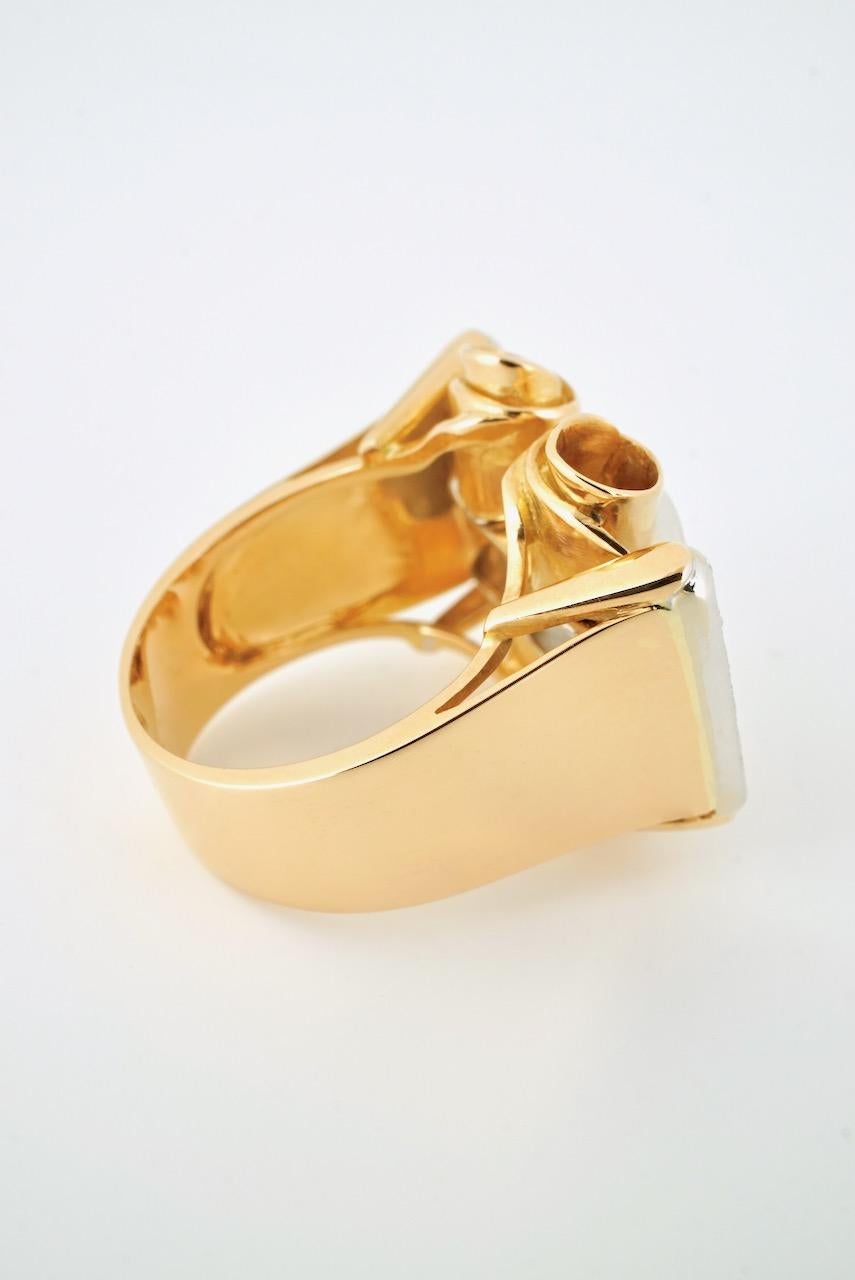 Women's or Men's Vintage 18 Karat Rose Gold Diamond Retro Ring For Sale