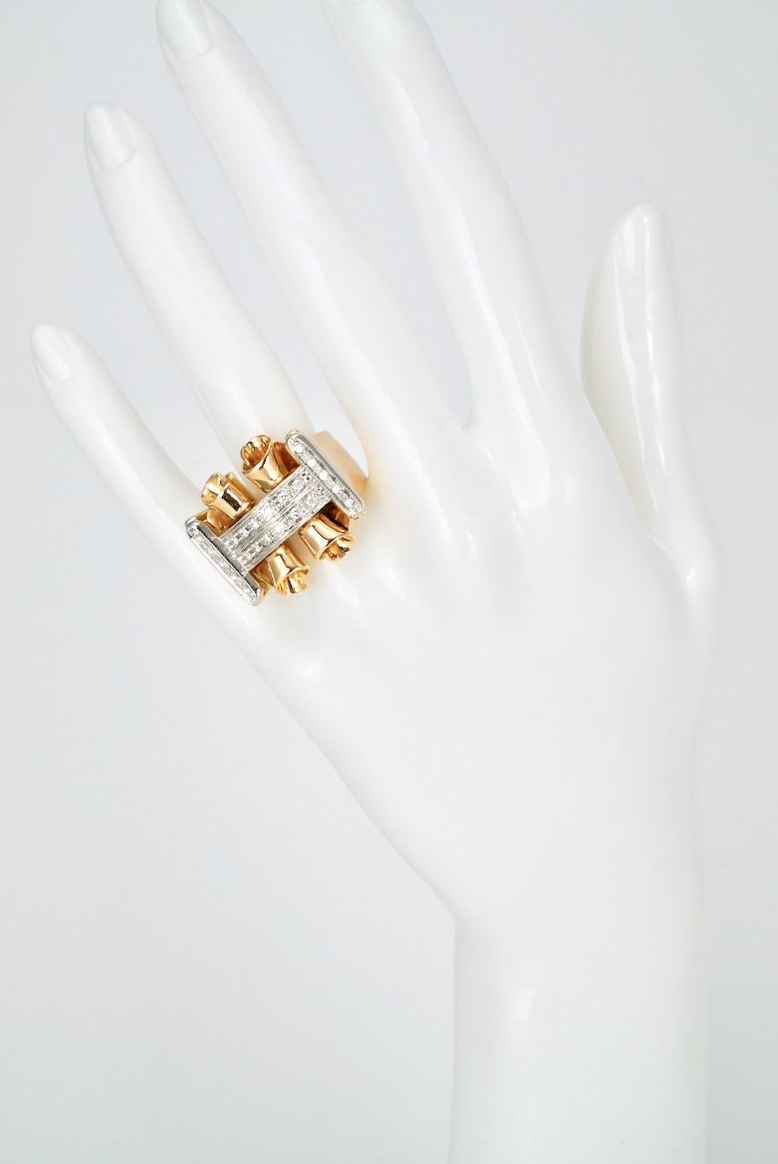 Vintage 18 Karat Rose Gold Diamond Retro Ring For Sale 3