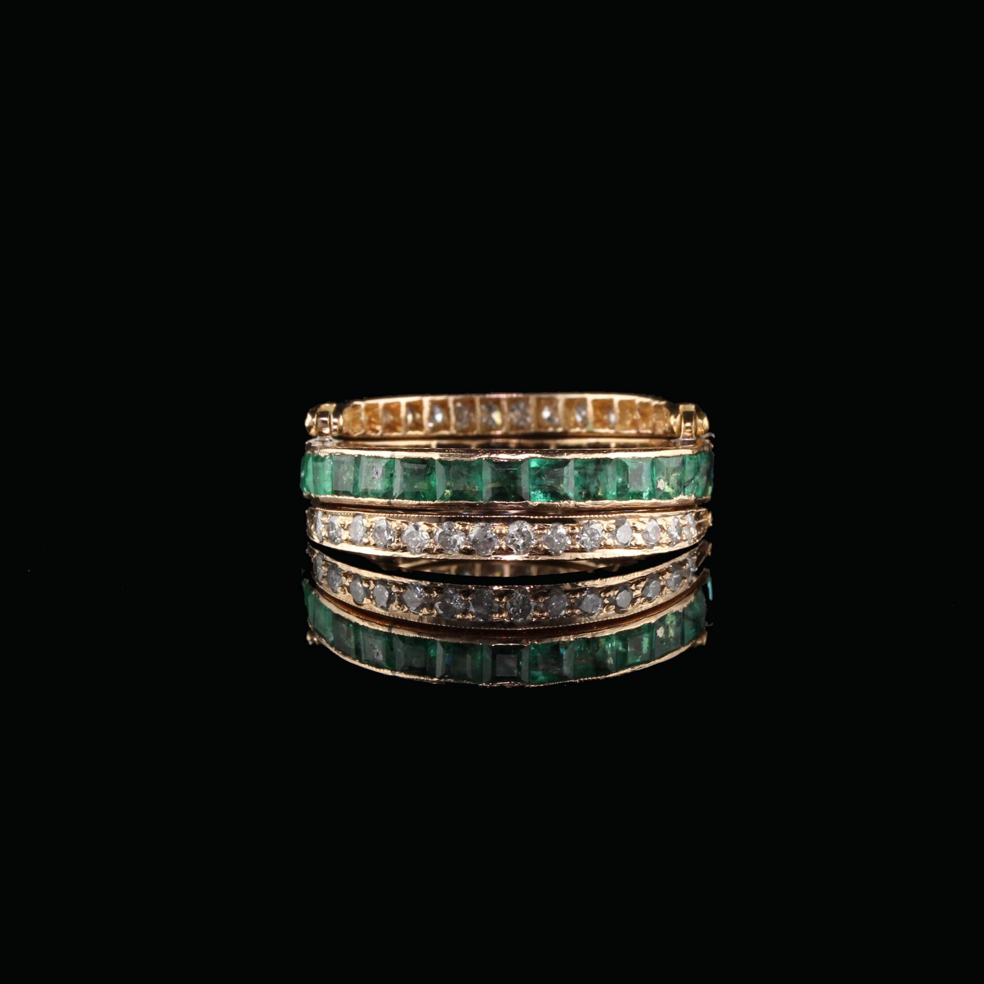 Vintage 18 Karat Rose Gold Diamond Sapphire and Emerald Flip Ring - Size 5.75 2