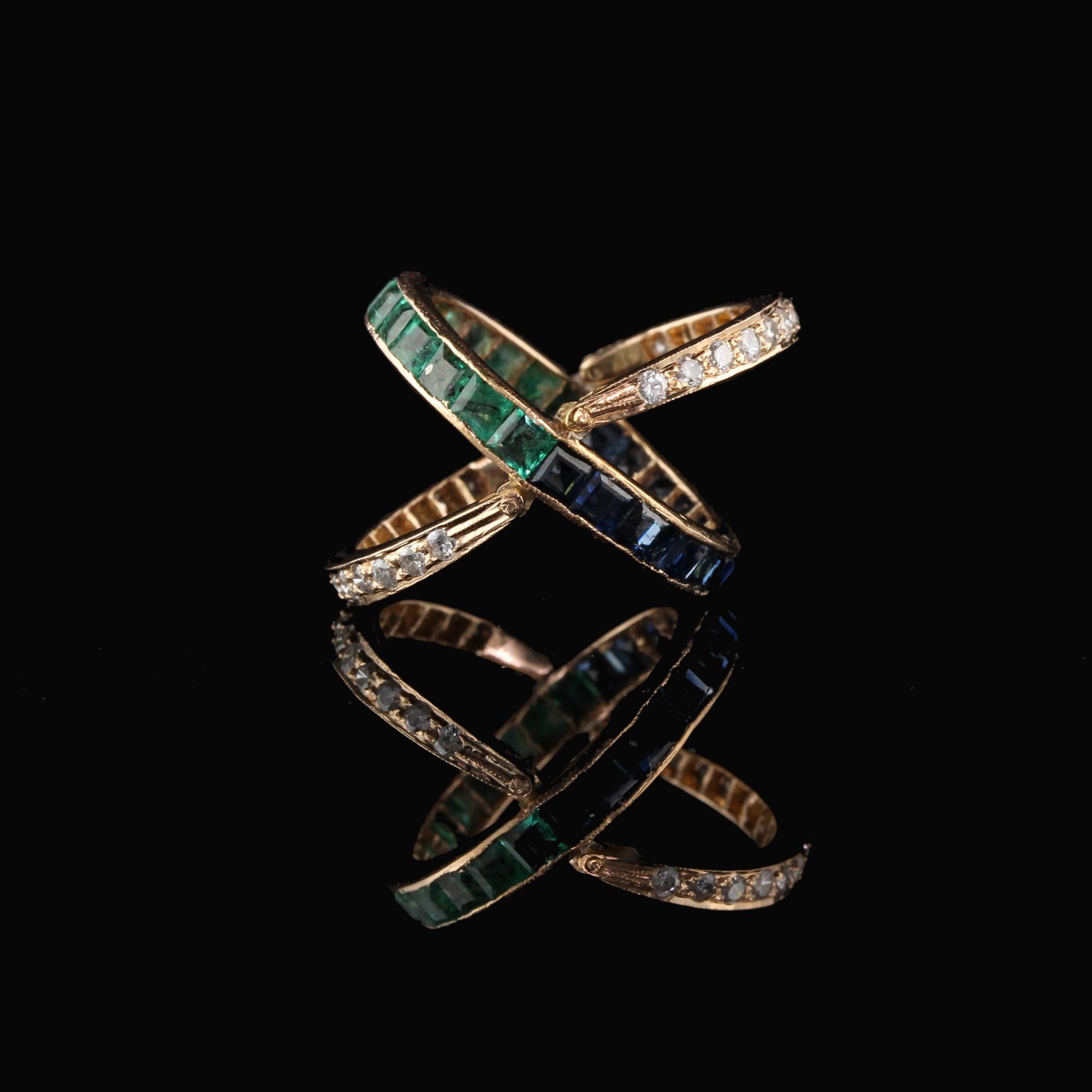 Vintage 18 Karat Rose Gold Diamond Sapphire and Emerald Flip Ring - Size 5.75 3