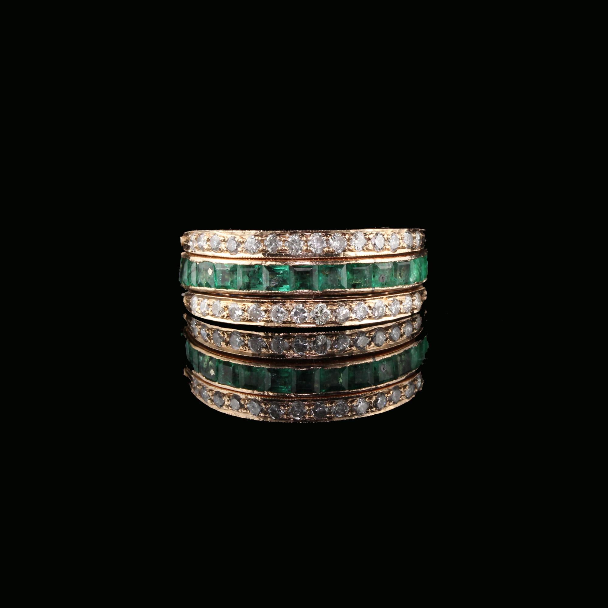 Women's Vintage 18 Karat Rose Gold Diamond Sapphire and Emerald Flip Ring - Size 5.75