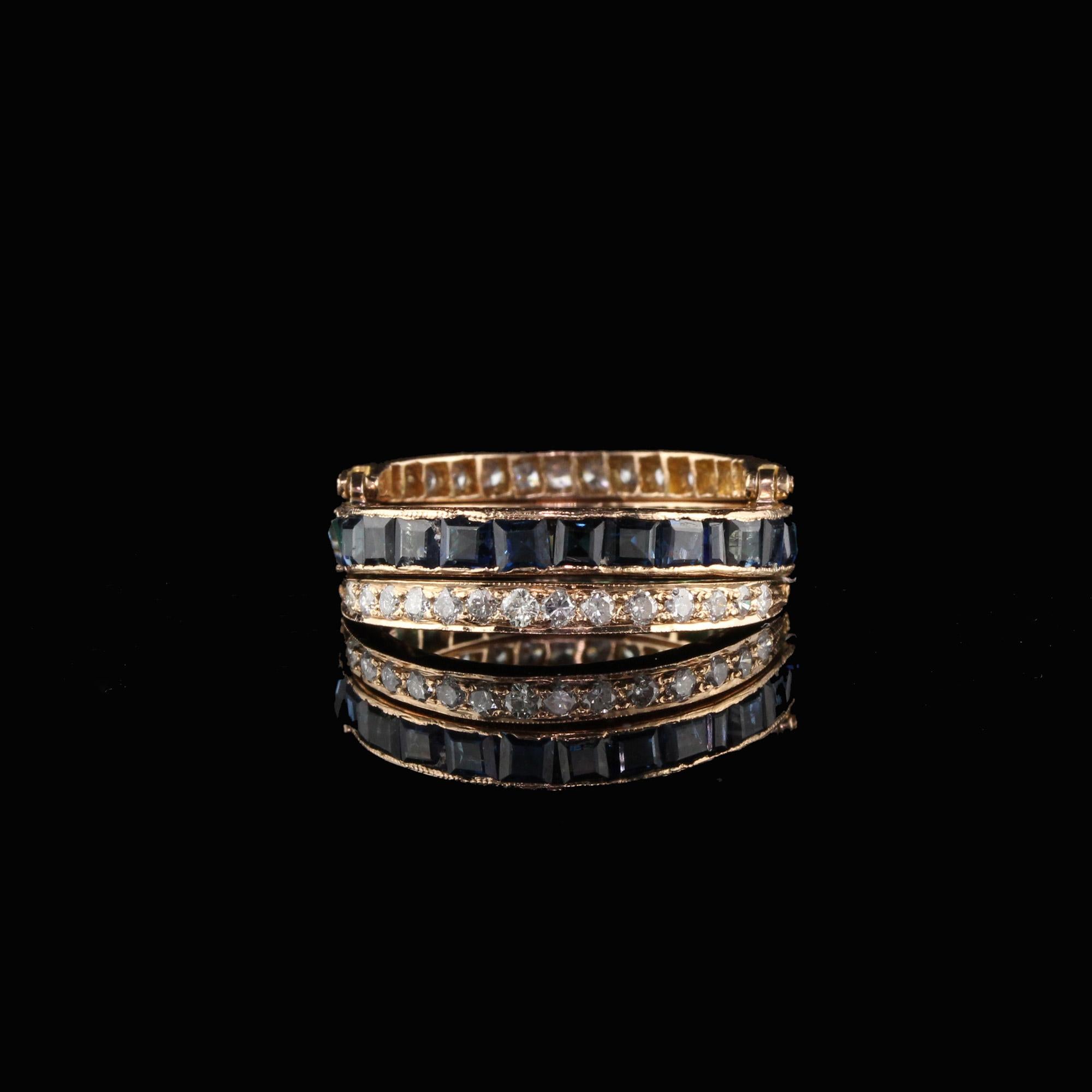 Vintage 18 Karat Rose Gold Diamond Sapphire and Emerald Flip Ring - Size 5.75 1