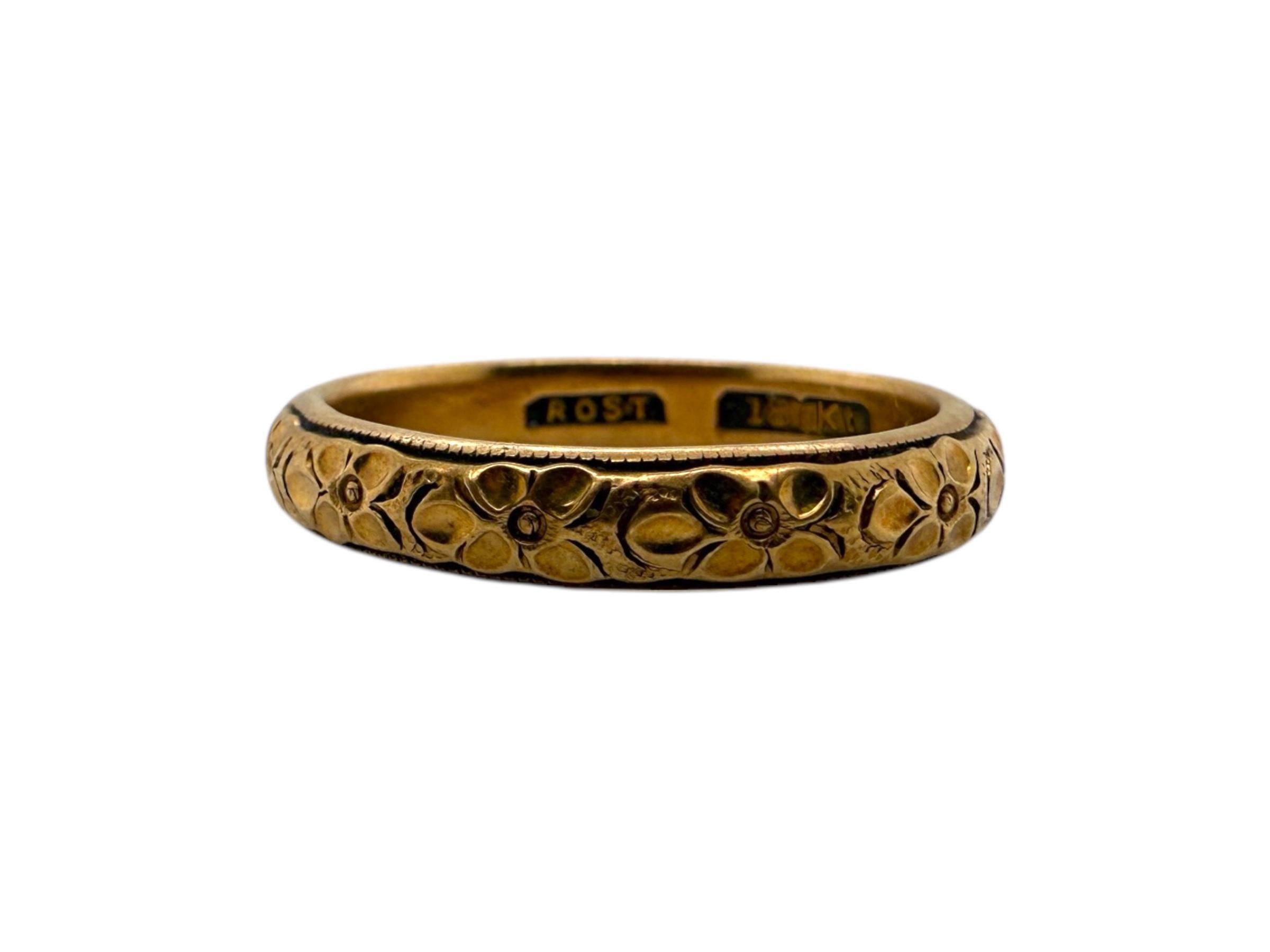 Women's Vintage 18K Rose Gold Engraved Wedding Band Size 10