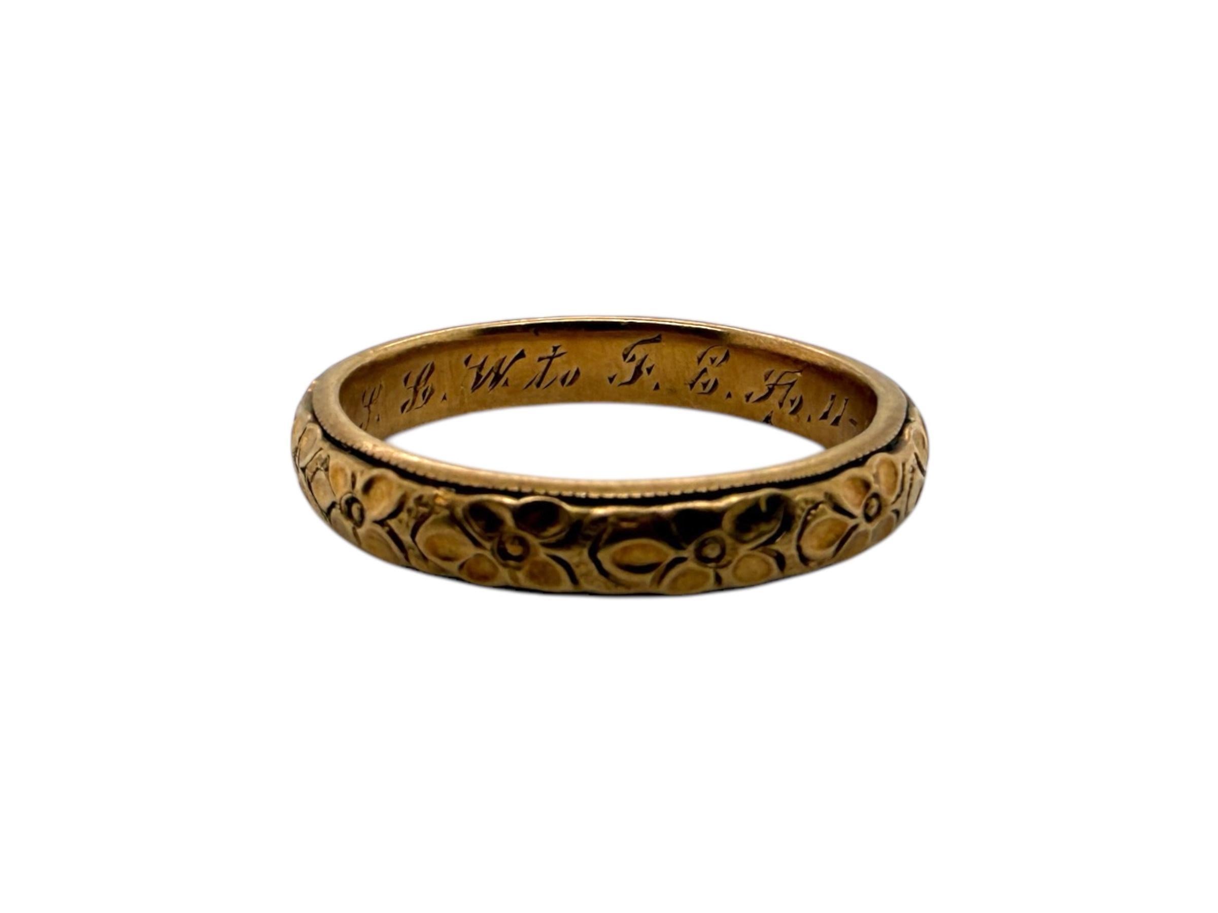Vintage 18K Rose Gold Engraved Wedding Band Size 10 3