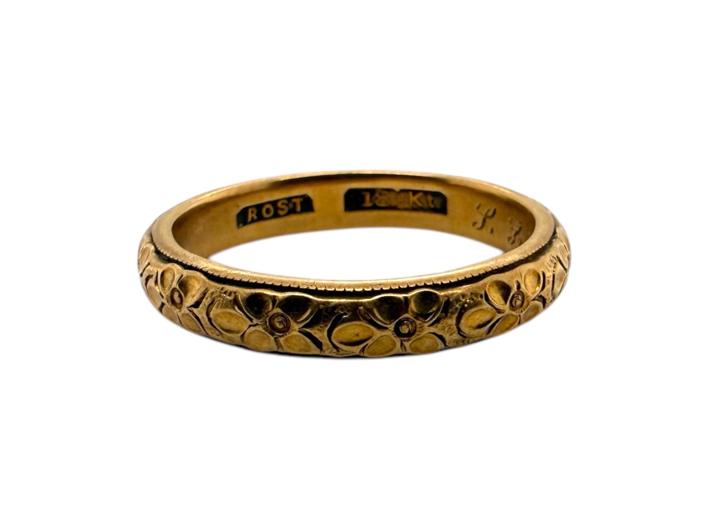 Vintage 18K Rose Gold Engraved Wedding Band Size 10 4