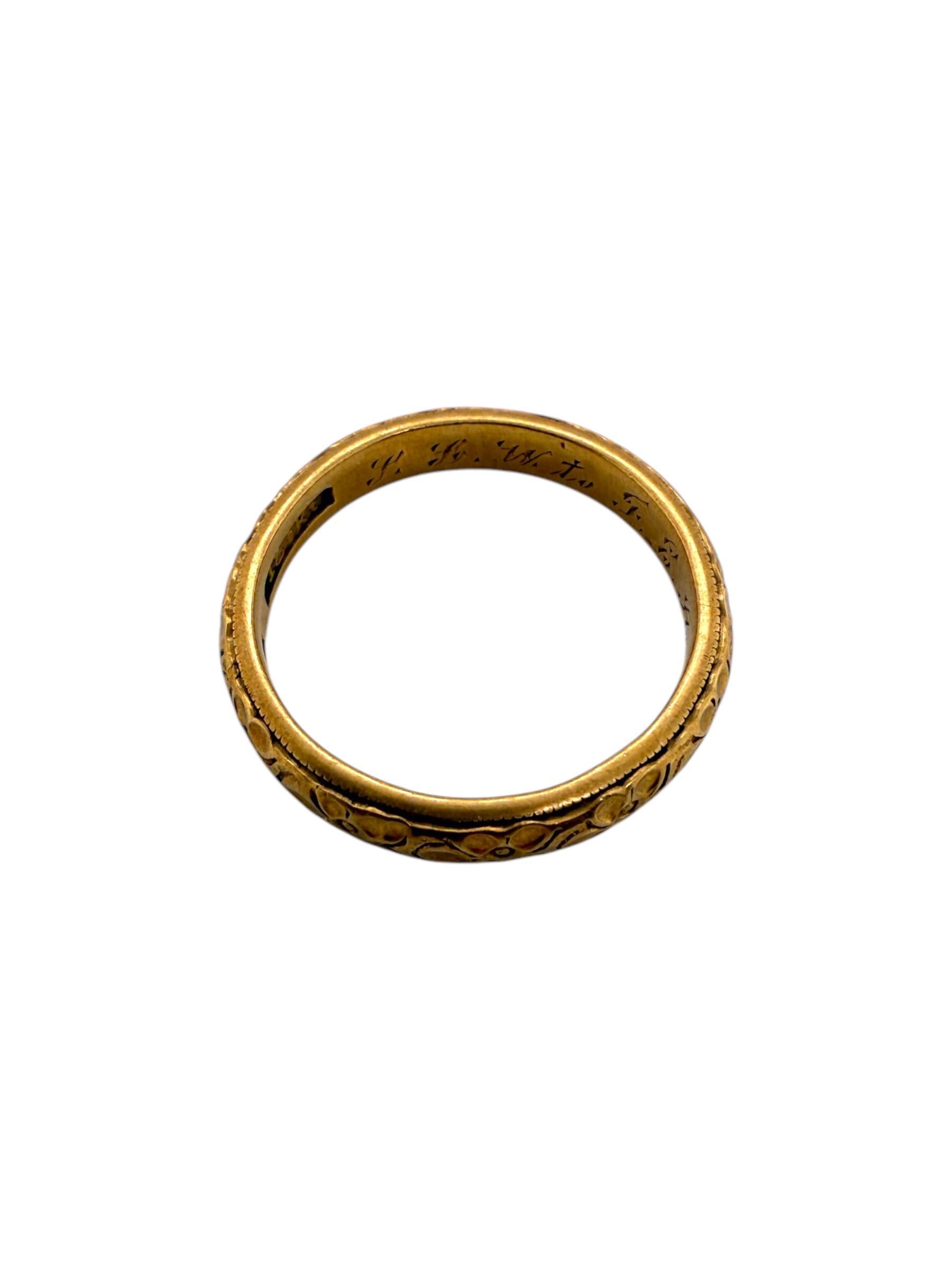 Vintage 18K Rose Gold Engraved Wedding Band Size 10 5