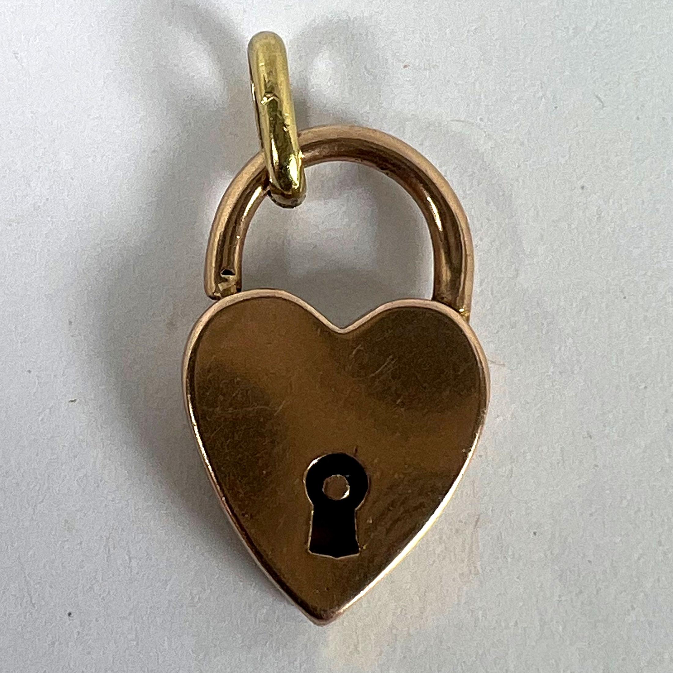 Vintage 18K Rose Gold Herz Vorhängeschloss Charm Anhänger im Angebot 7