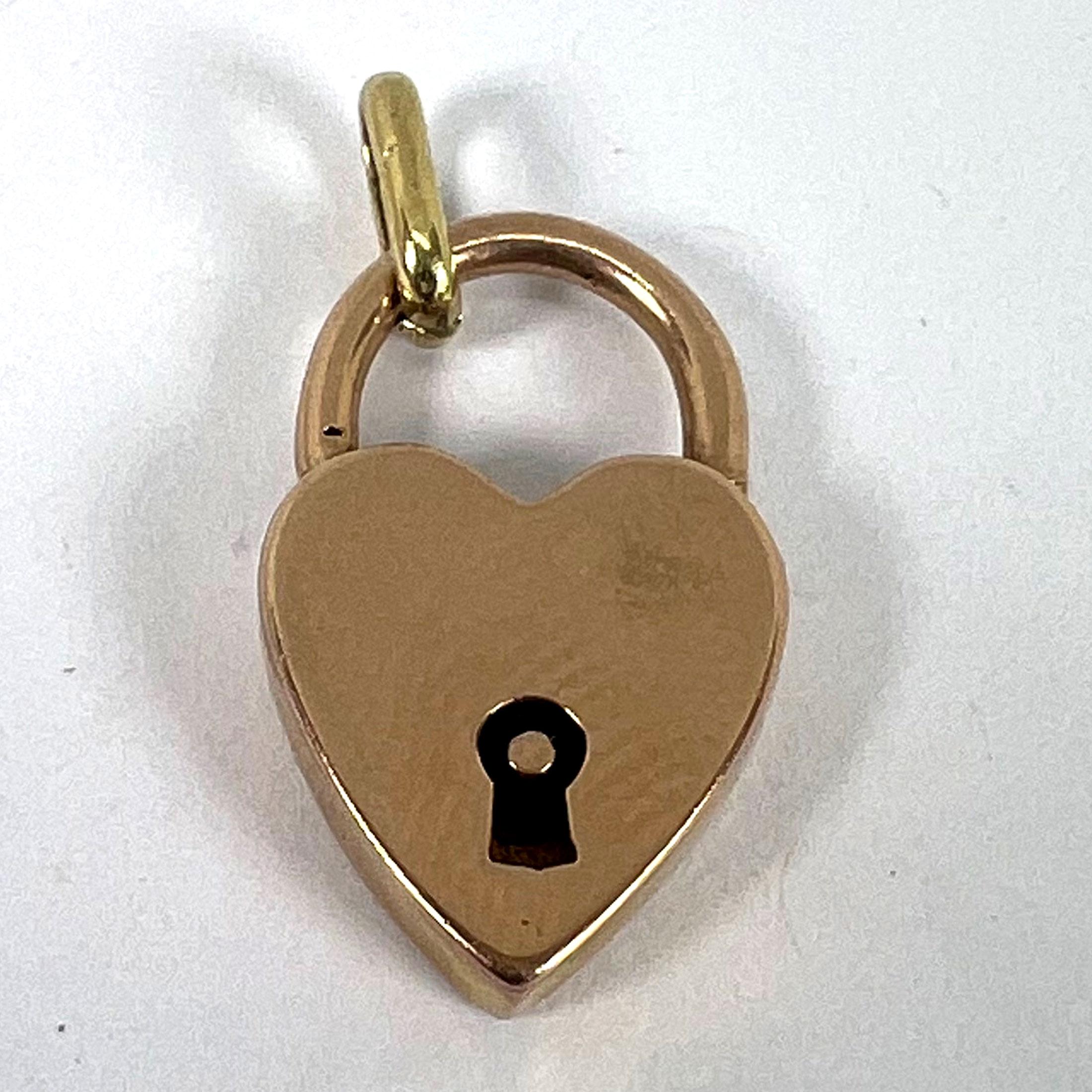 Vintage 18K Rose Gold Herz Vorhängeschloss Charm Anhänger im Angebot 8