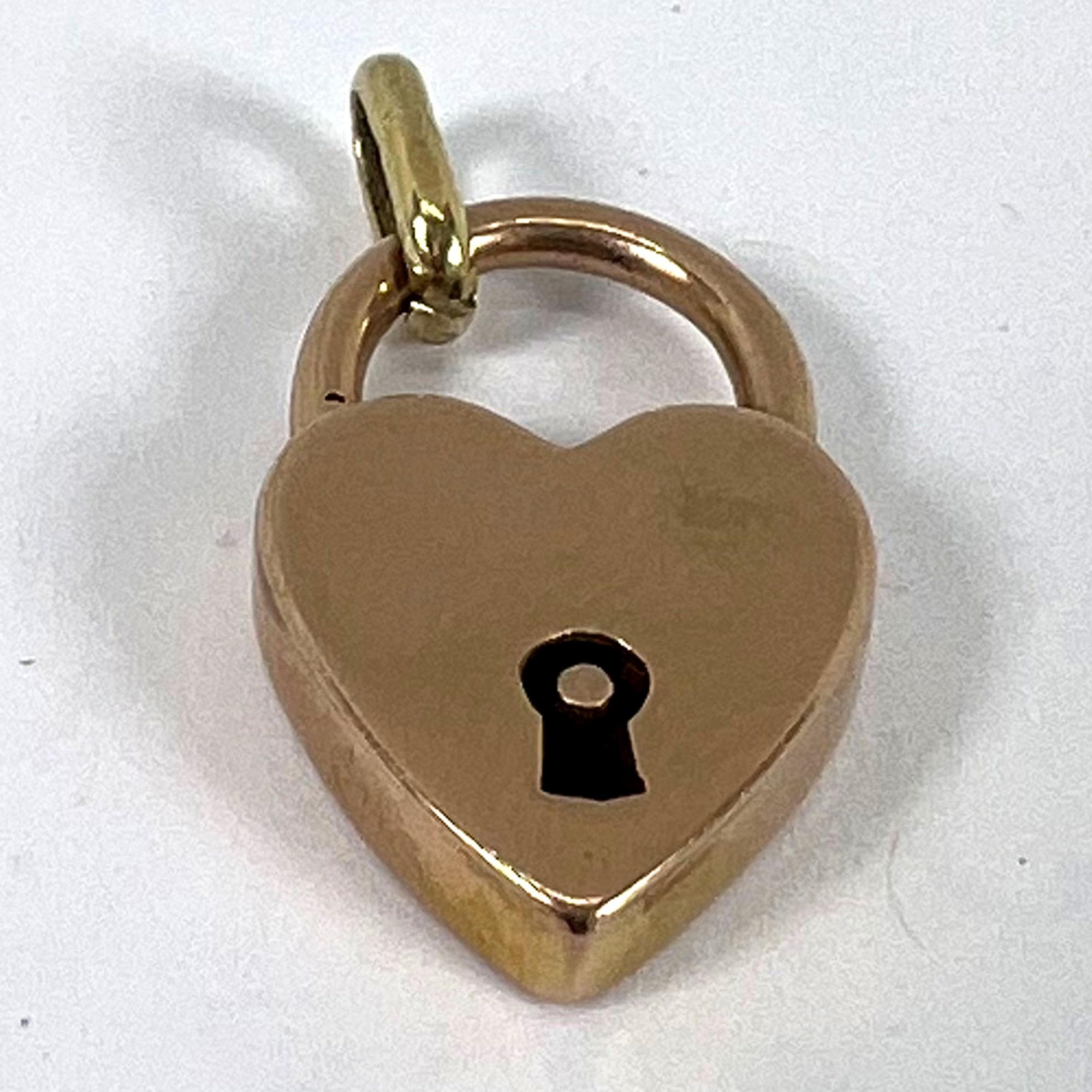 Vintage 18K Rose Gold Herz Vorhängeschloss Charm Anhänger im Angebot 9