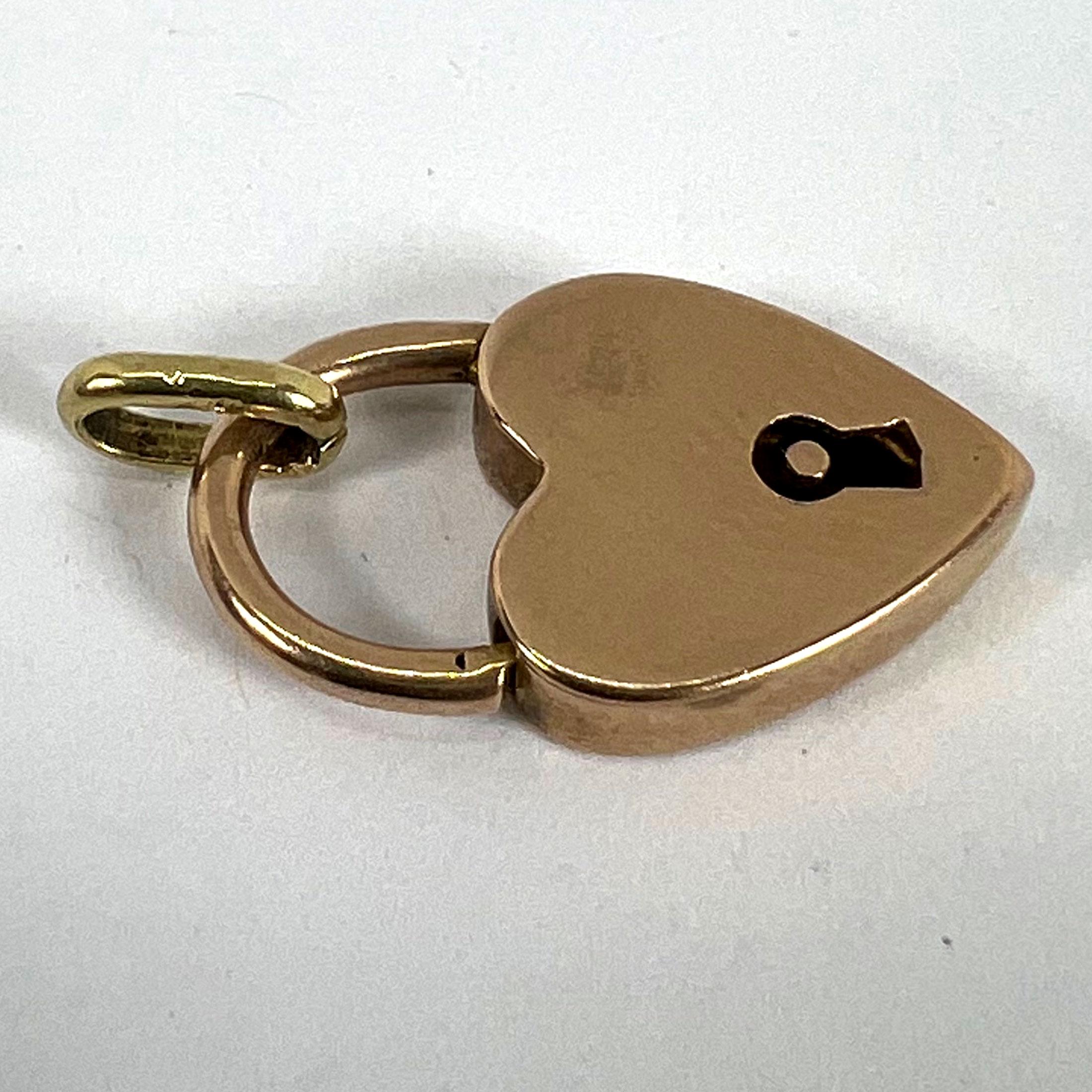 Vintage 18K Rose Gold Herz Vorhängeschloss Charm Anhänger im Angebot 10