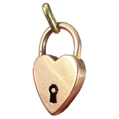 Vintage 18K Rose Gold Herz Vorhängeschloss Charm Anhänger