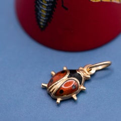 Vintage 18K rose Gold Ladybug Pendant, Good luck bracelet charm, 1970