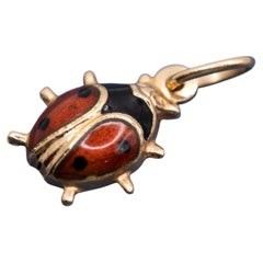 Vintage 18K rose Gold Ladybug Pendant, Good luck bracelet charm, 1970