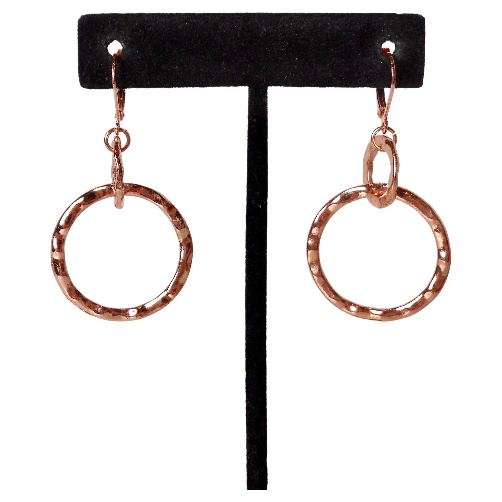 Women's Vintage 18k Rose Gold Plated Hammered Tiered Hoop Earrings For Sale