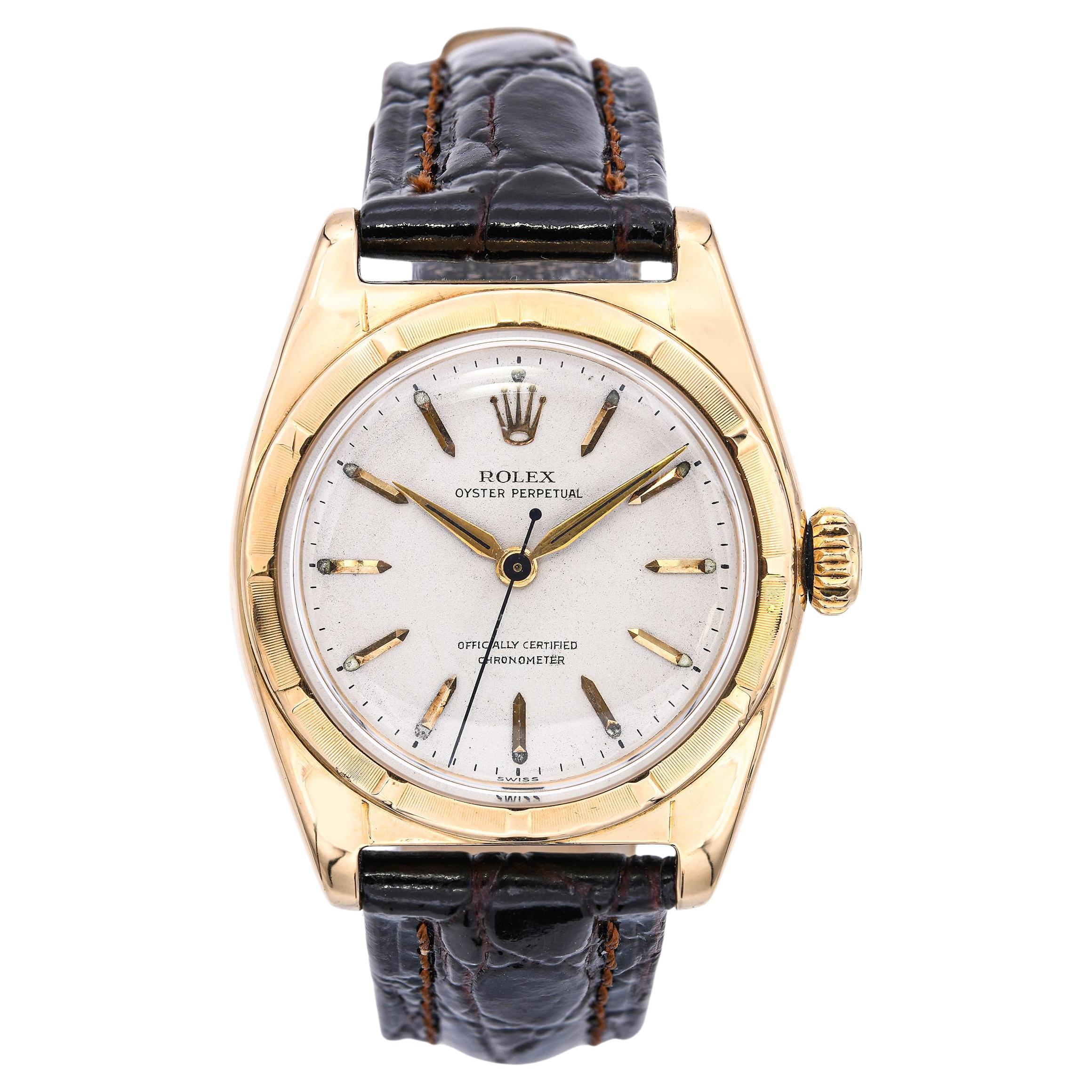 Vintage 18k Rose Gold Rolex Bubbleback Automatic Watch Ref 6011