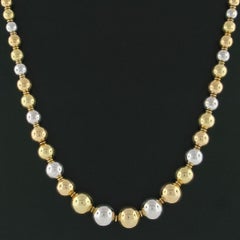 Vintage 18k Rose White Yellow Gold Graduated Round Ball Bead Necklace