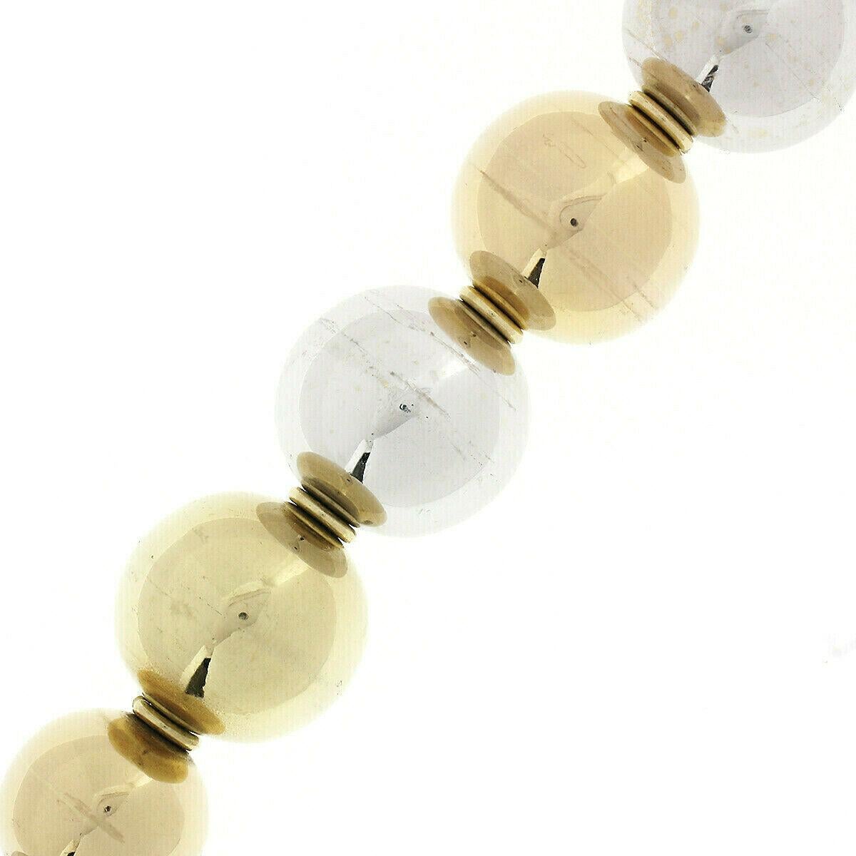 Vintage 18k Rose White Yellow Gold Graduated Round Ball Bead Necklace In Good Condition For Sale In Montclair, NJ