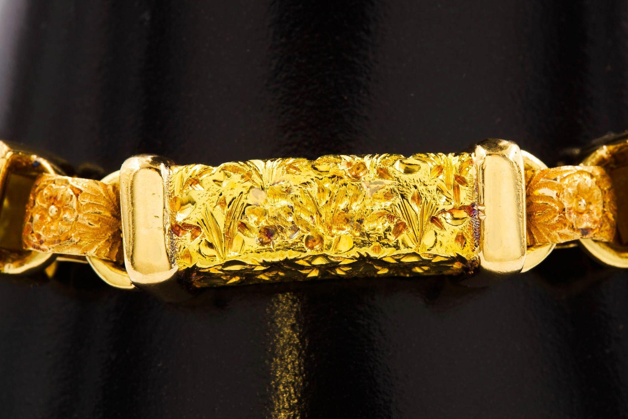 Vintage 18k Rose & Yellow Gold Bright-Cut Bracelet, 8 1/2