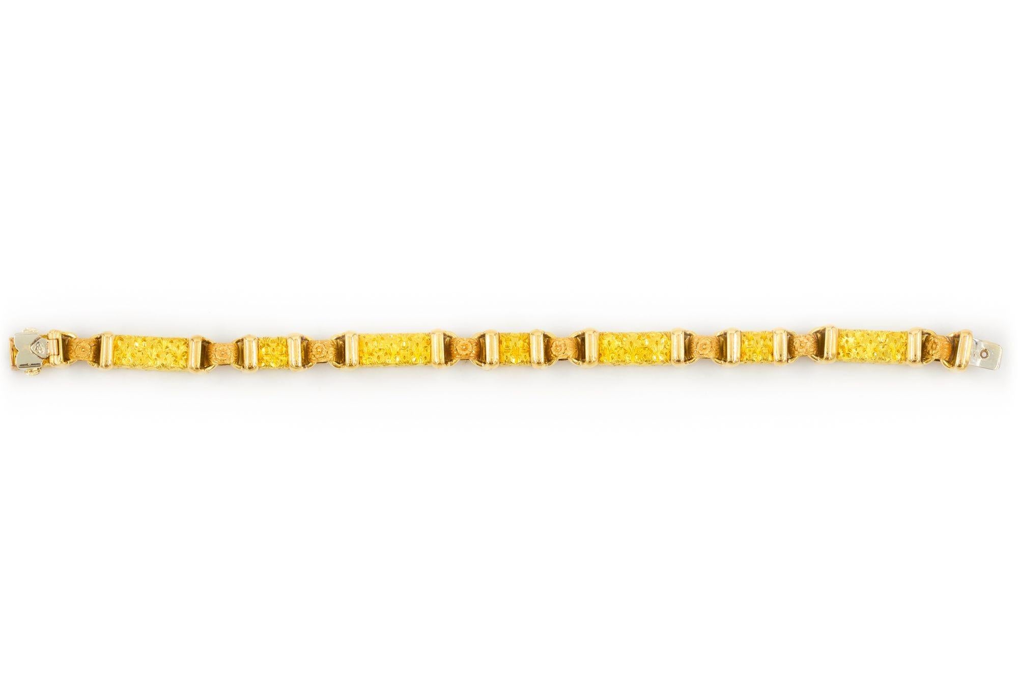 20th Century Vintage 18k Rose & Yellow Gold Bright-Cut Bracelet, 8 1/2
