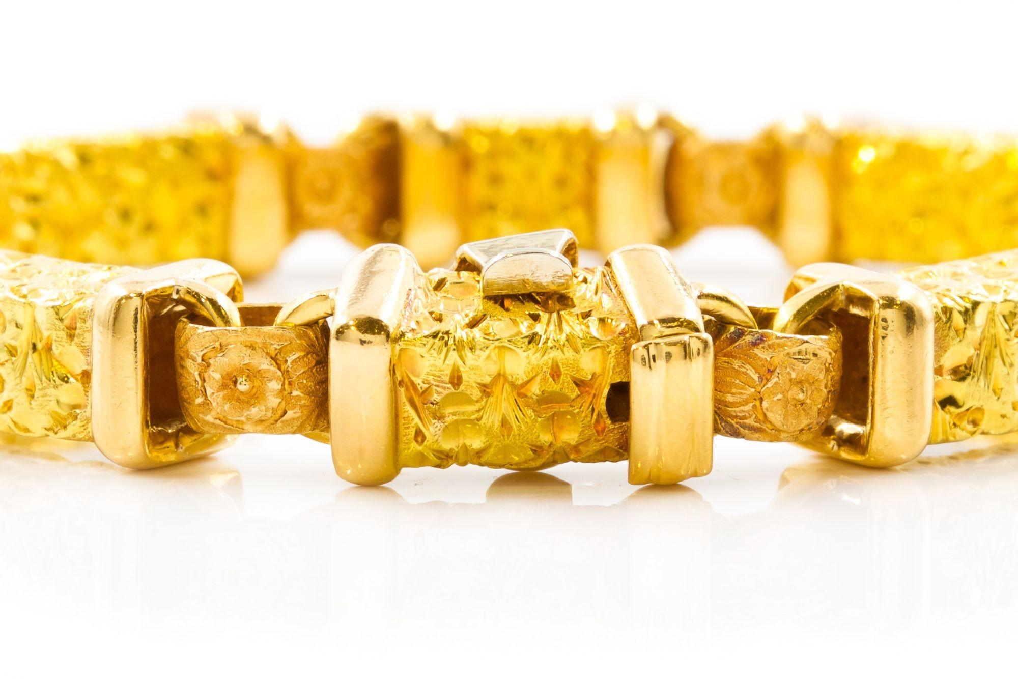 Vintage 18k Rose & Yellow Gold Bright-Cut Bracelet, 8 1/2