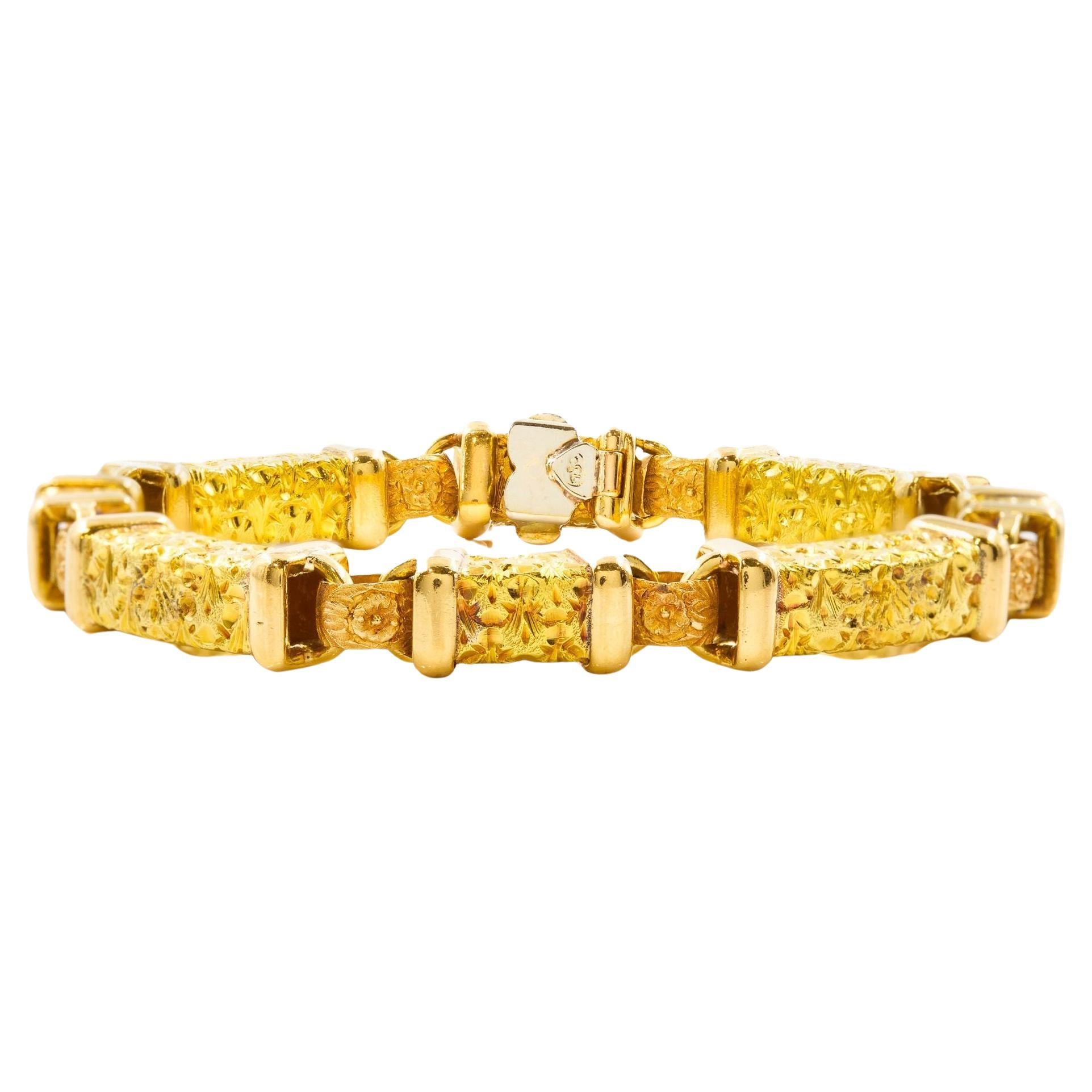 Vintage 18k Rose & Yellow Gold Bright-Cut Bracelet, 8 1/2" long For Sale