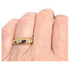 Vintage 18K Ruby & Diamond Three Stone Band Ring