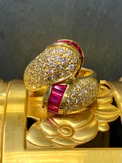 Vintage 18K Ruby Pave Diamond Bypass Large Cocktail Ring 4.53cttw Sz 7.75