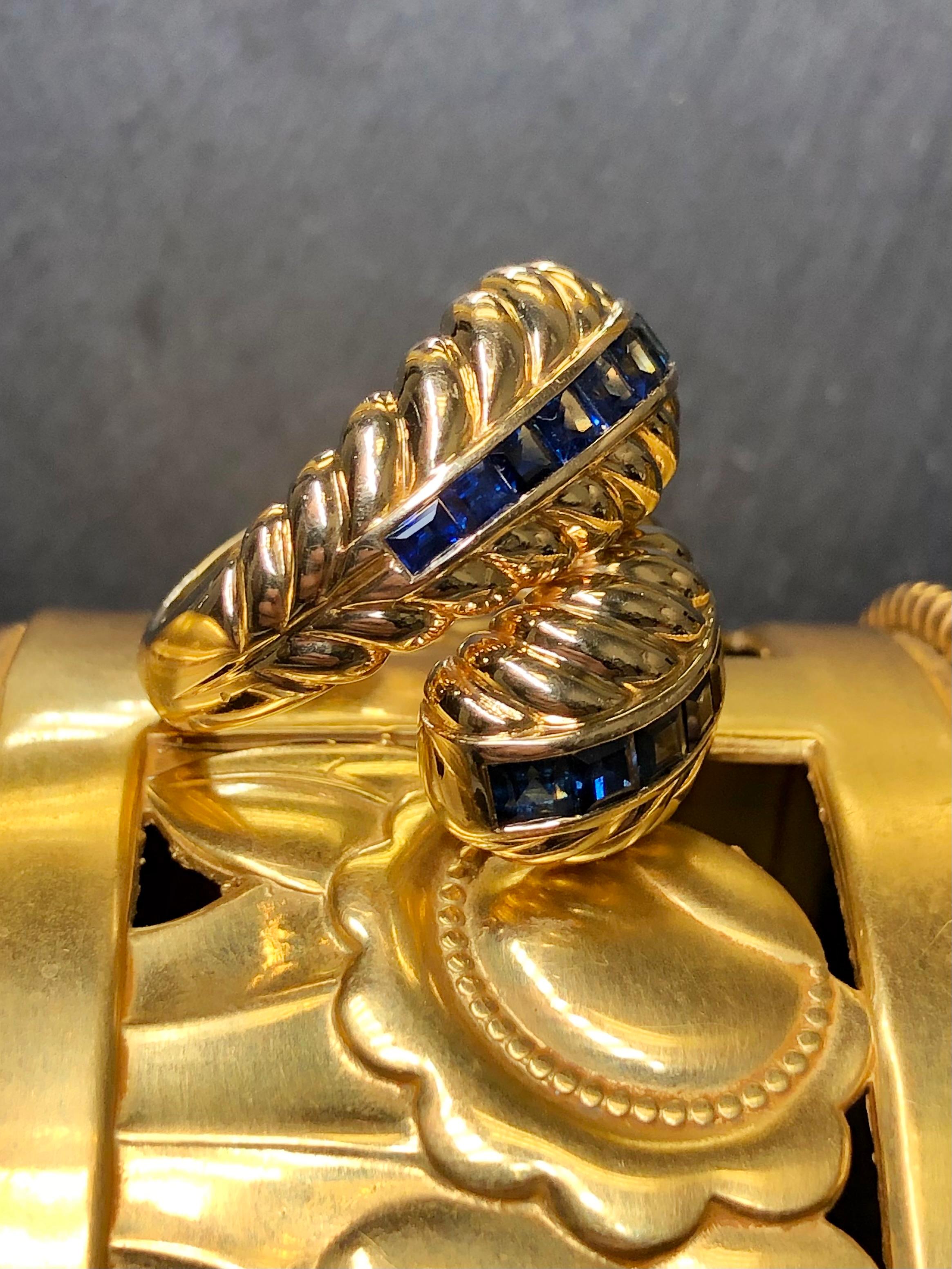 Contemporary Vintage 18K SABBADINI Italian Sapphire Bypass Cocktail Ring Sz 6.5 For Sale