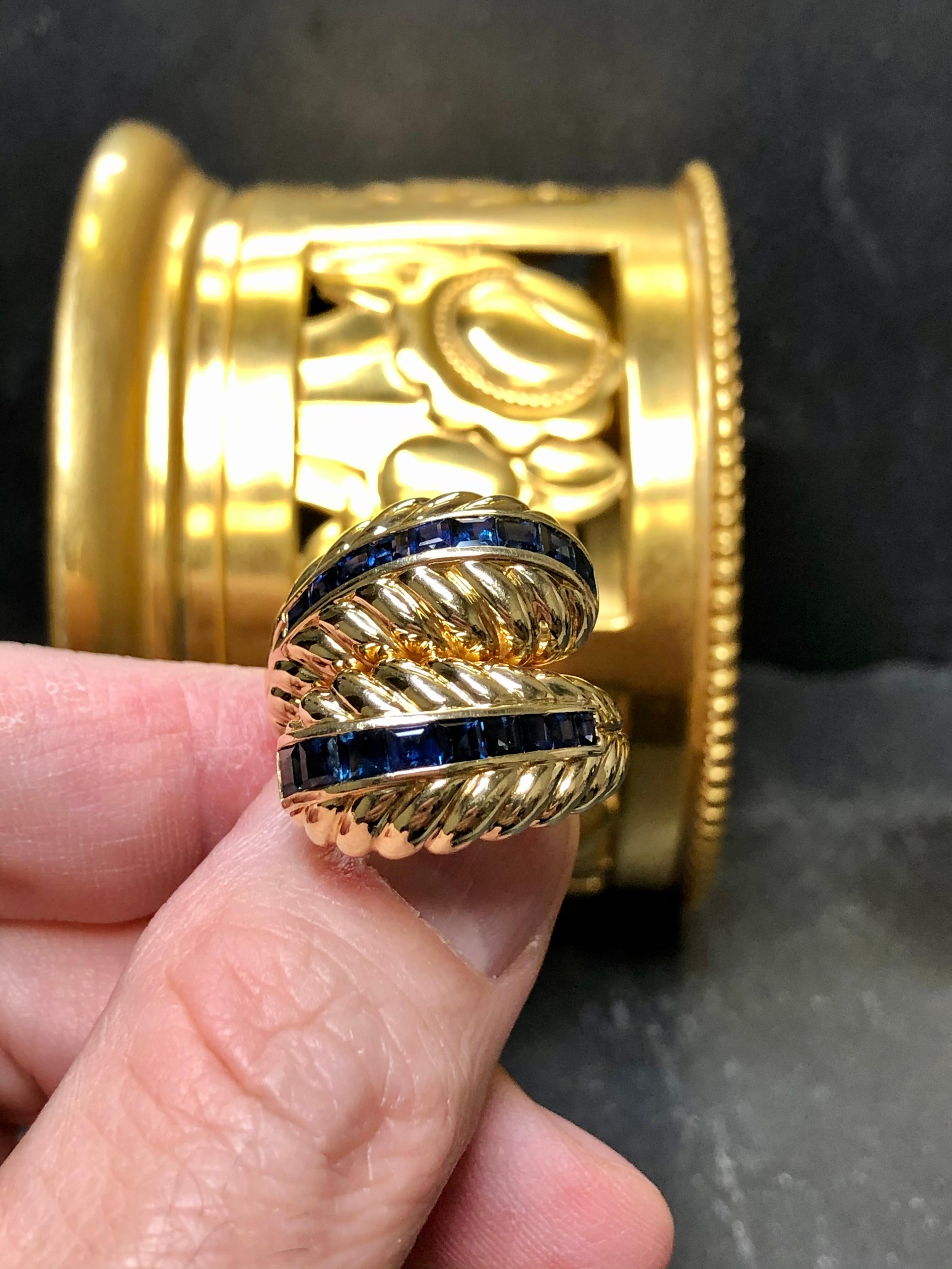 Vintage 18K SABBADINI Italian Sapphire Bypass Cocktail Ring Sz 6.5 In Good Condition For Sale In Winter Springs, FL