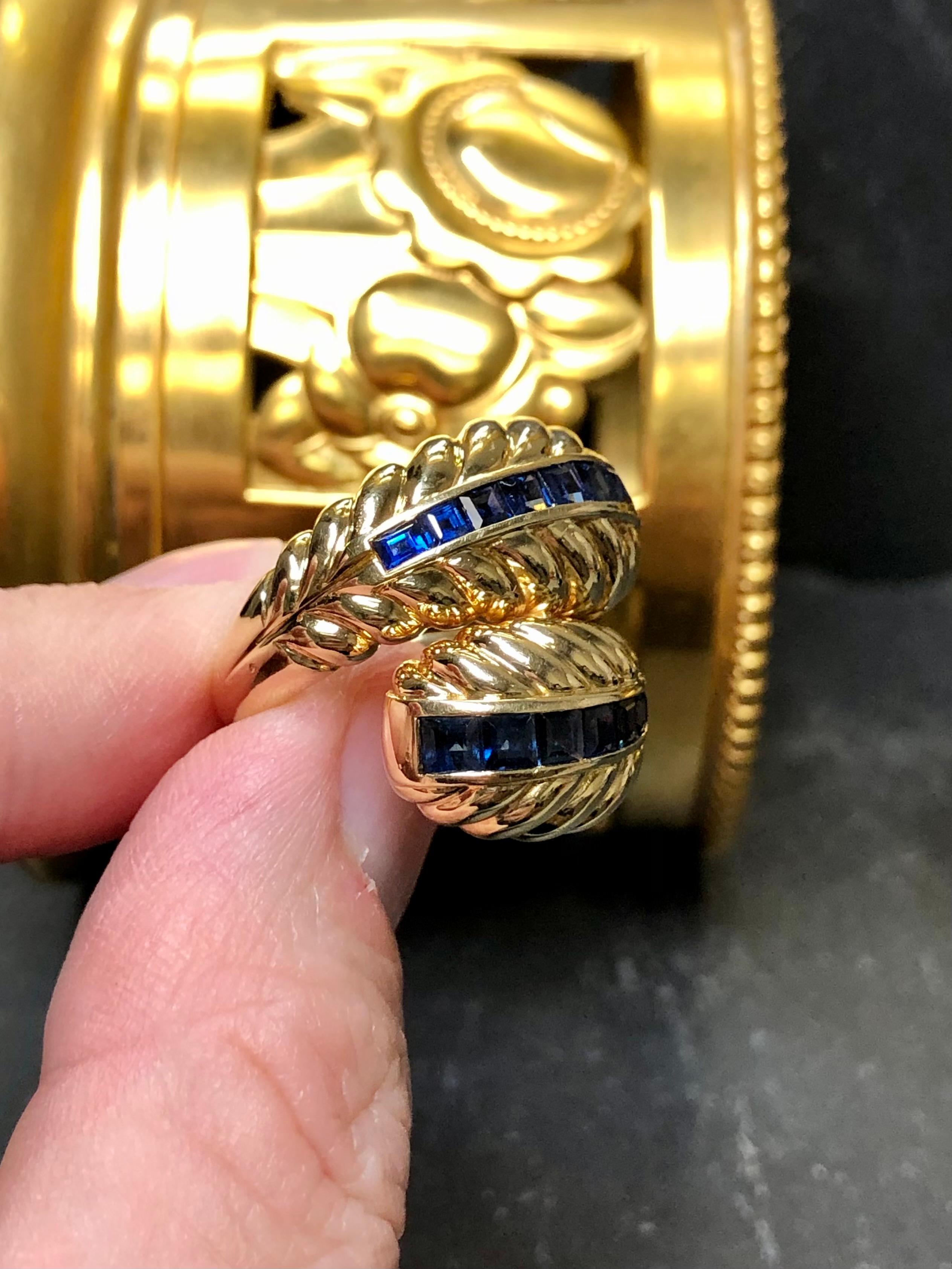 Women's or Men's Vintage 18K SABBADINI Italian Sapphire Bypass Cocktail Ring Sz 6.5 For Sale