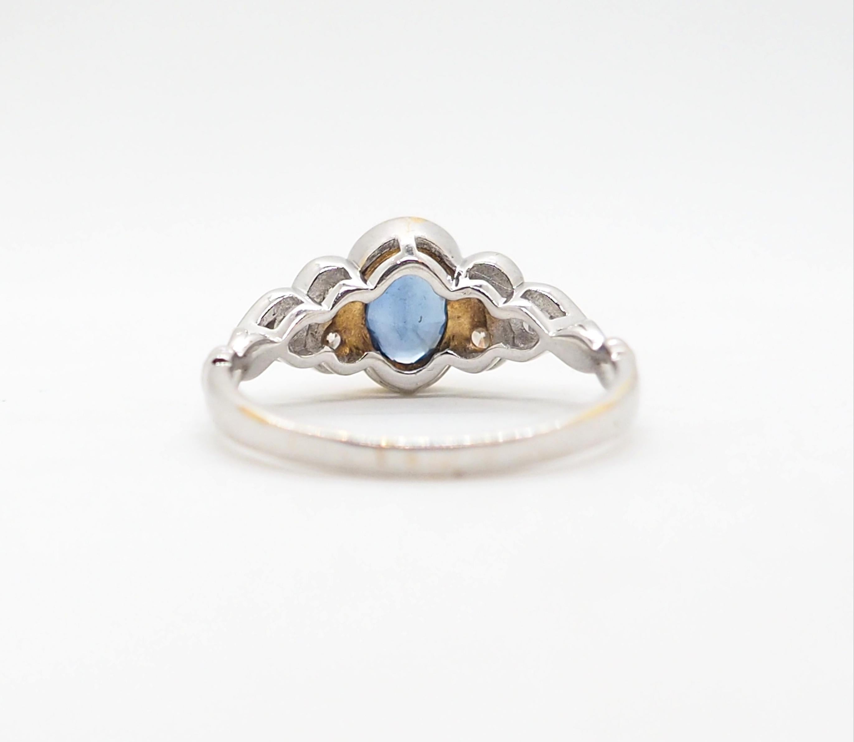 Women's Vintage 18K Sapphire Diamond White Gold Ring For Sale