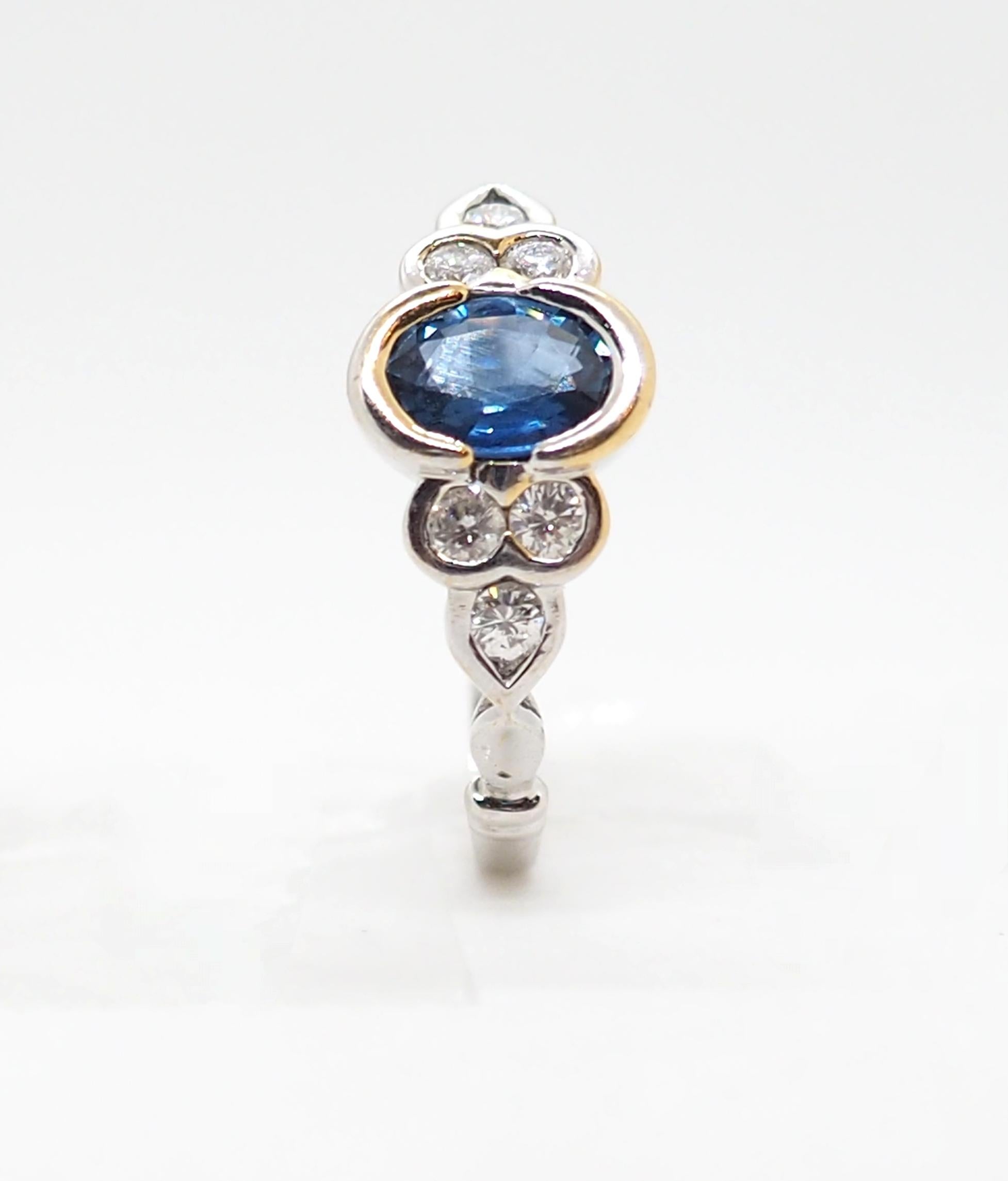 Vintage 18K Sapphire Diamond White Gold Ring For Sale 1
