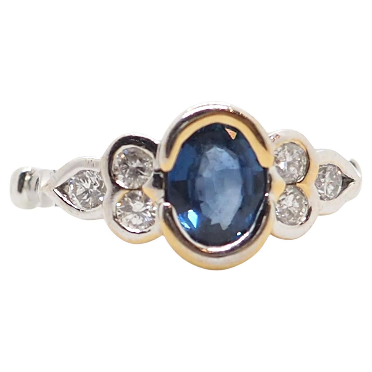 Vintage 18K Sapphire Diamond White Gold Ring For Sale