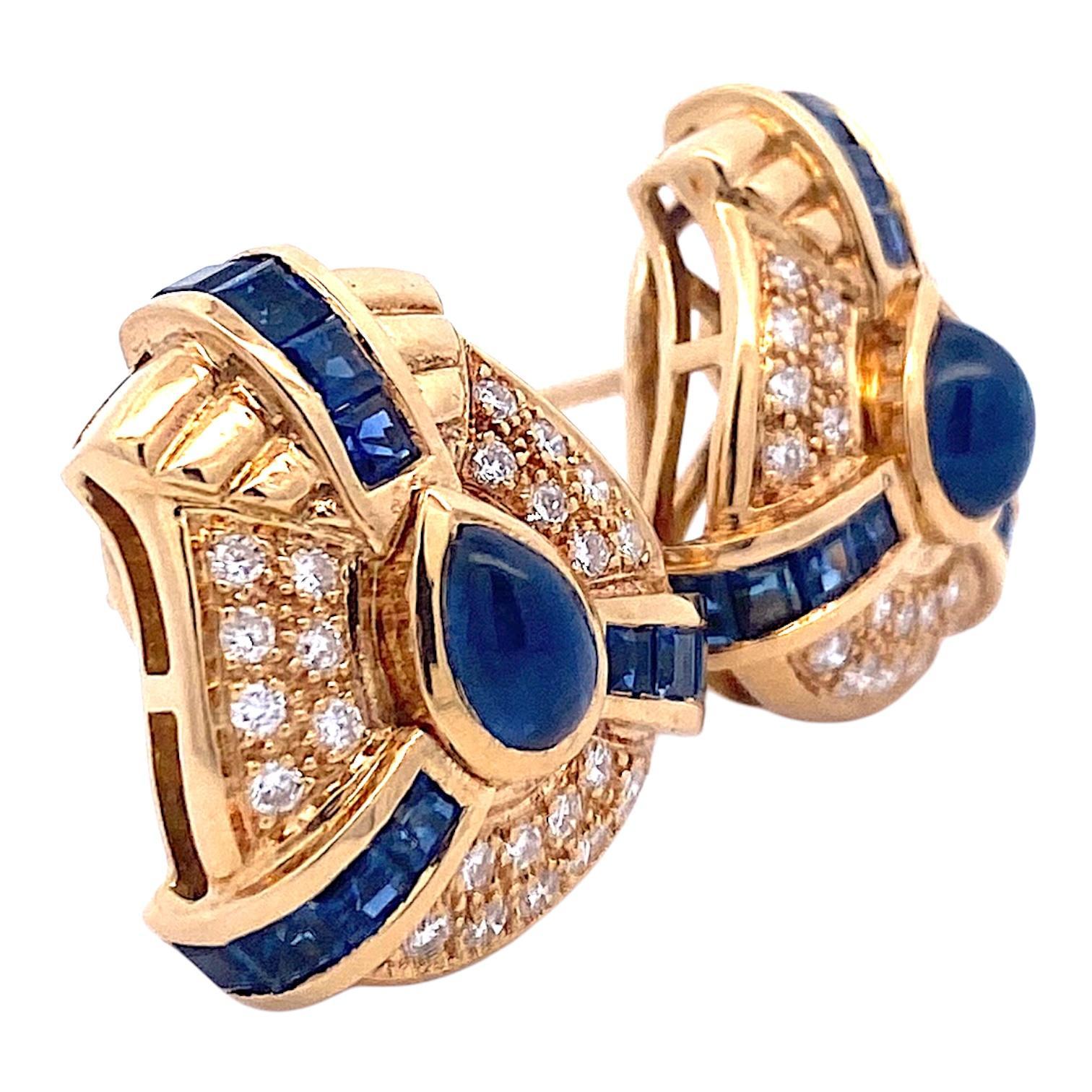 Vintage 18K Sapphire & Diamond Earrings 2