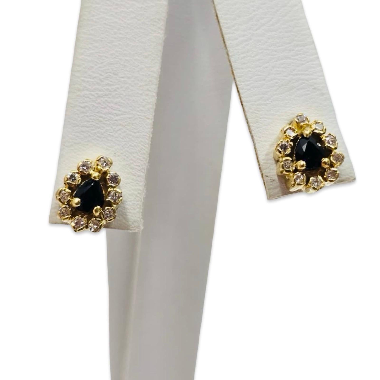 Vintage 18k Saphir & Diamant Halo Ohrstecker, 1,16ctw signiert MECAN (Tropfenschliff) im Angebot