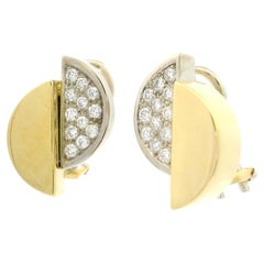 Pendientes Omega Geométricos Ying Yang Vintage de Oro macizo de 18 quilates y 0,65 ct de diamante pulido