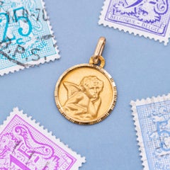 Vintage 18k solid Gold Angel Raphael Medallion – French Cherub Pendant